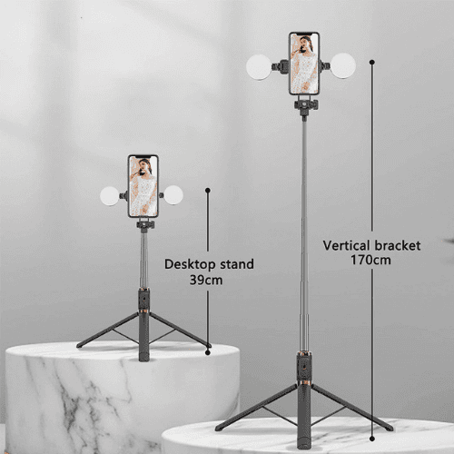 عصا سيلفي ذكية 4 في 1 مع ترايبود، إضاءة LED + ريموت تحكم عن بعد بلوتوث (JC18H)
